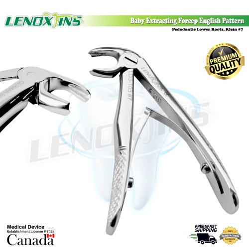 Baby Extracting Forceps English Pattern Klein #7 Pedodontic Lower Roots,